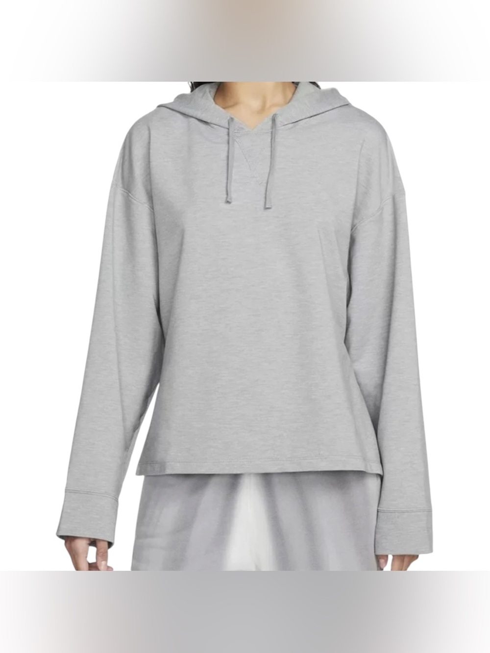 Nike Yoga Dri-FIT Women's Fleece Hoodie Size Large Heathered Gray DM7033-073